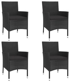 Set bistrò da giardino 5 pz con cuscini in polyrattan nero