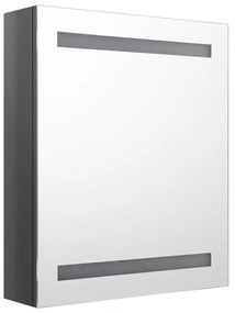 Armadietto bagno con specchio e led grigio lucido 50x14x60 cm