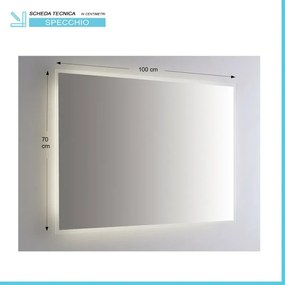 Specchiera retroilluminata LED 100x70 reversibile sabbiatura perimetrale 1 cm