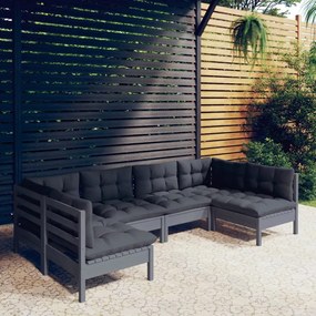 Set divani da giardino 6 pz con cuscini grigi in legno di pino