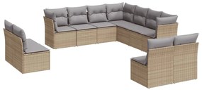 Set Divani da Giardino 11 pz con Cuscini Beige in Polyrattan