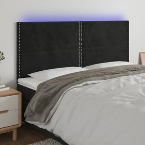 Testiera A Led Nera 180x5x118/128 Cm İn Velluto /