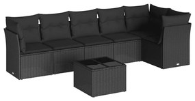 Set Divani da Giardino con Cuscini 7pz Nero Polyrattan