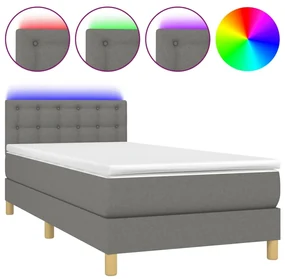 Letto a molle materasso e led grigio scuro 90x200 cm in tessuto