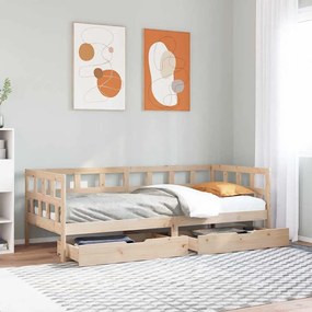 Dormeuse Con Cassetti 90x190 Cm İn Legno Massello Pino /