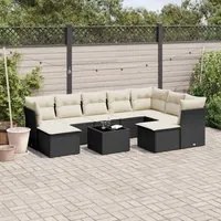 Set Divani da Giardino 10pz con Cuscini in Polyrattan Nero 3218576