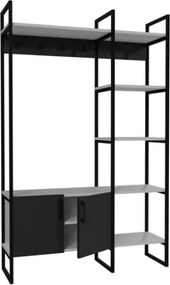 Mobile Ingresso Industrial 120x34x180 Con Scarpiera Appendiabiti E Ripiani Yago Antracite E Bianco