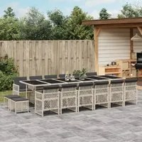 Set da Pranzo da Giardino 17pz con Cuscini Grigio in Polyrattan 3210827