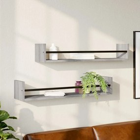 Mensole A Parete Con Aste 2pz Grigio Sonoma 80x16x14 Cm /