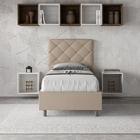Letto Singolo 80x210 Priya in Similpelle con Contenitore - L.95xP.230 H.122 cm, Made in Italy, Tortora / Senza Rete