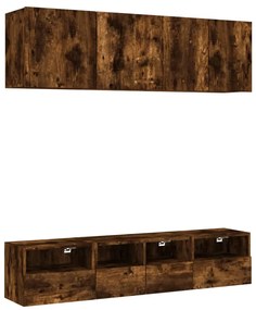 Mobili tv a muro 5pz rovere fumo in legno multistrato