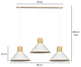 Sospensione Nordica 3 Luci Rowen In Acciaio Bianco E Legno