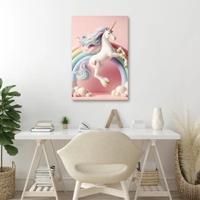 Quadro su tela – Mondo rosa con unicorno e arcobaleno