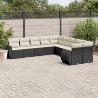 Set Divani da Giardino 10pz con Cuscini in Polyrattan Nero 3254243