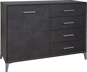 Madia Drexa in Legno 110x45 cm Antracite Spatolato con 1 Anta e 4 Cassetti