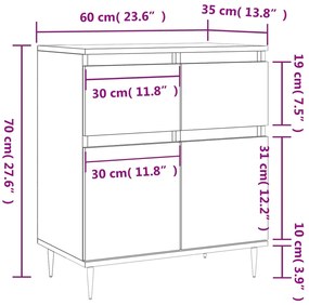 Credenza Rovere Marrone 60x35x70 cm in Legno Multistrato