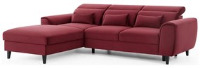 Divano angolare rosso allungabile/con contenitore (con penisola a sinistra/con chaise lounge) e rivestimento in velluto Foble – ELTAP