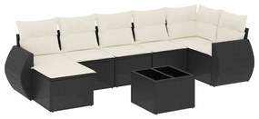 Set divani da giardino con cuscini 8 pz nero in polyrattan