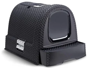 Lettiera Per Gatti Curver Con Coperchio, Effetto Rattan Intrecciato Antracite, 51,5 X 38,5 X 40 Cm