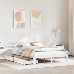 Giroletto Con Cassetti Bianco 140x190 Cm Legno Massello Di Pino /