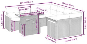 Set divani da giardino 9 pz con cuscini nero in polyrattan