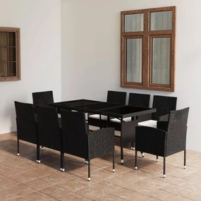 Set mobili da pranzo per giardino 9 pz in polyrattan nero