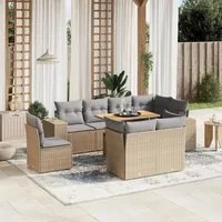 Set Divano da Giardino 9 pz con Cuscini Beige in Polyrattan 3272732