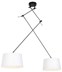 Lampada a sospensione nera con paralumi in lino bianco 35 cm 2 luci - Blitz