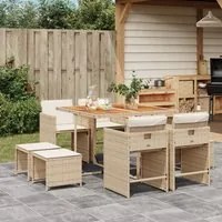 Set da Pranzo da Giardino 9 pz con Cuscini Beige in Polyrattan 3277911