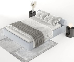 Letto matrimoniale imbottito grigio chiaro con contenitore e rete inclusi 140x200 cm Solvo – Maison de Rêve
