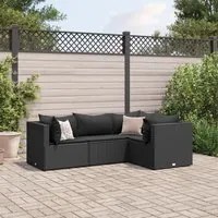 Set Divani da Giardino 4 pz con Cuscini Nero in Polyrattan 3308075