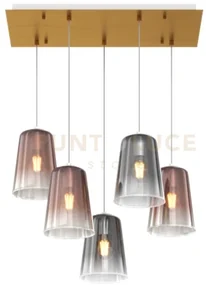 Sospensione ottone sat. rettangolare 5 luci (3 ra + 2 cr) 1164os-s5...