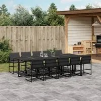 Set da Pranzo da Giardino 11 pz con Cuscini Nero in Textilene 3295076