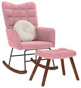 Poltrona A Dondolo Con Poggiapiedi Rosa İn Velluto /