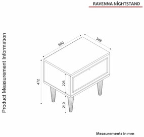 Comodino RAVENNA 47,2x50 cm bianco/nero/oro