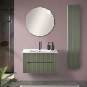 Mobile bagno sospeso 80 cm verde opaco cannettato con specchio Bali