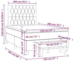 Giroletto a Molle con Materasso Grigio Chiaro 120x200cm Velluto