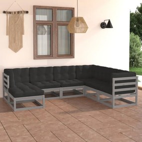 Set divani da giardino 7 pz con cuscini legno massello pino