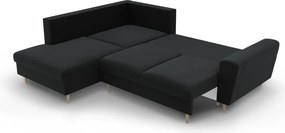 Divano angolare nero allungabile e con contenitore (con penisola a sinistra/a L) con rivestimento in velluto Kyoto – Cosmopolitan Design