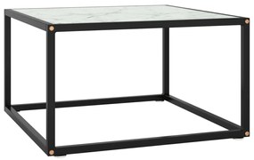 Tavolino Da Salotto Nero Con Vetro Marmo Bianco 60x60x35 Cm /