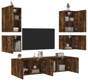 Mobili Tv A Muro 6pz Rovere Fumo İn Legno Multistrato /