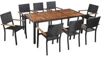 Set da Pranzo da Giardino 9 pz in Polyrattan e Acacia Nero 43936