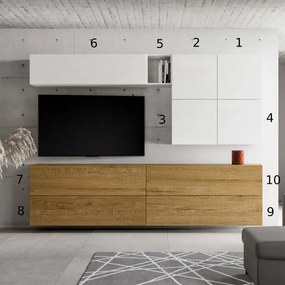 Parete soggiorno A151 L.308 P.39,5 Bianco e Quercia