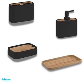 Gedy "Ninfea" Set Accessori D'Appoggio 4 Pezzi Finitura Naturale/Nero Opaco