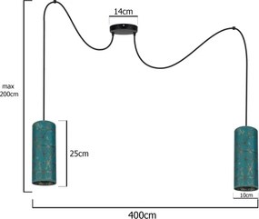 Lampadario a sospensione con filo AVALO 2xE27/60W/230V ragno turchese/oro