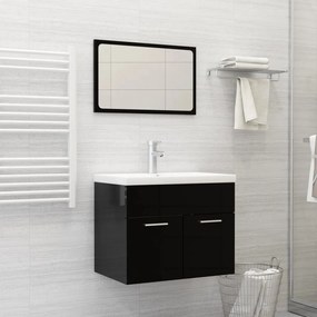 Set Mobili Da Bagno Nero Lucido İn Legno Multistrato /