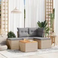 Set Divano da Giardino 5 pz con Cuscini Beige in Polyrattan 3223588