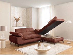 Divano angolare color terracotta (con penisola a destra/a L) con rivestimento in velluto a coste Marbeya – Ropez