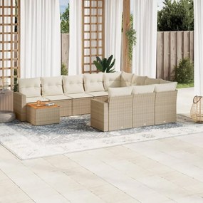 Set divani da giardino 11 pz con cuscini beige in polyrattan