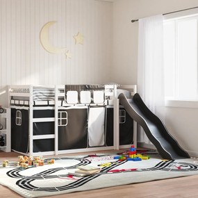 Letto A Castello Con Scivolo E Tende Bianco E Nero 80x200 Cm /
